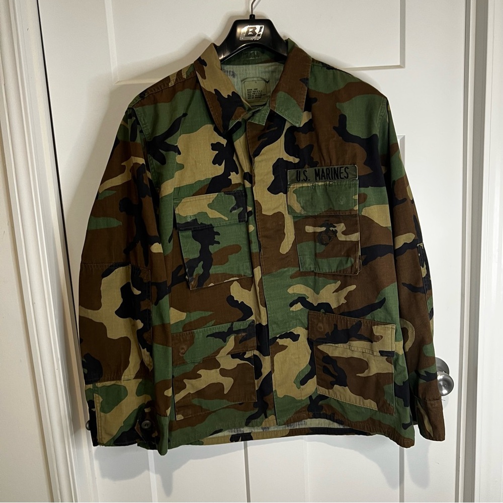 Vintage USMC BDU Combat Jacket Mens Medium SHORT Woodland Camo Military 80s